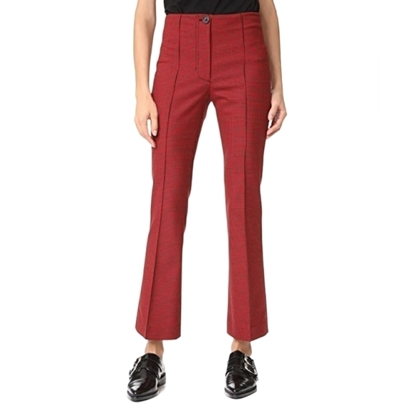 Helmut Lang Red & Black Houndstooth Flare Crop Pants - Picture 1 of 12